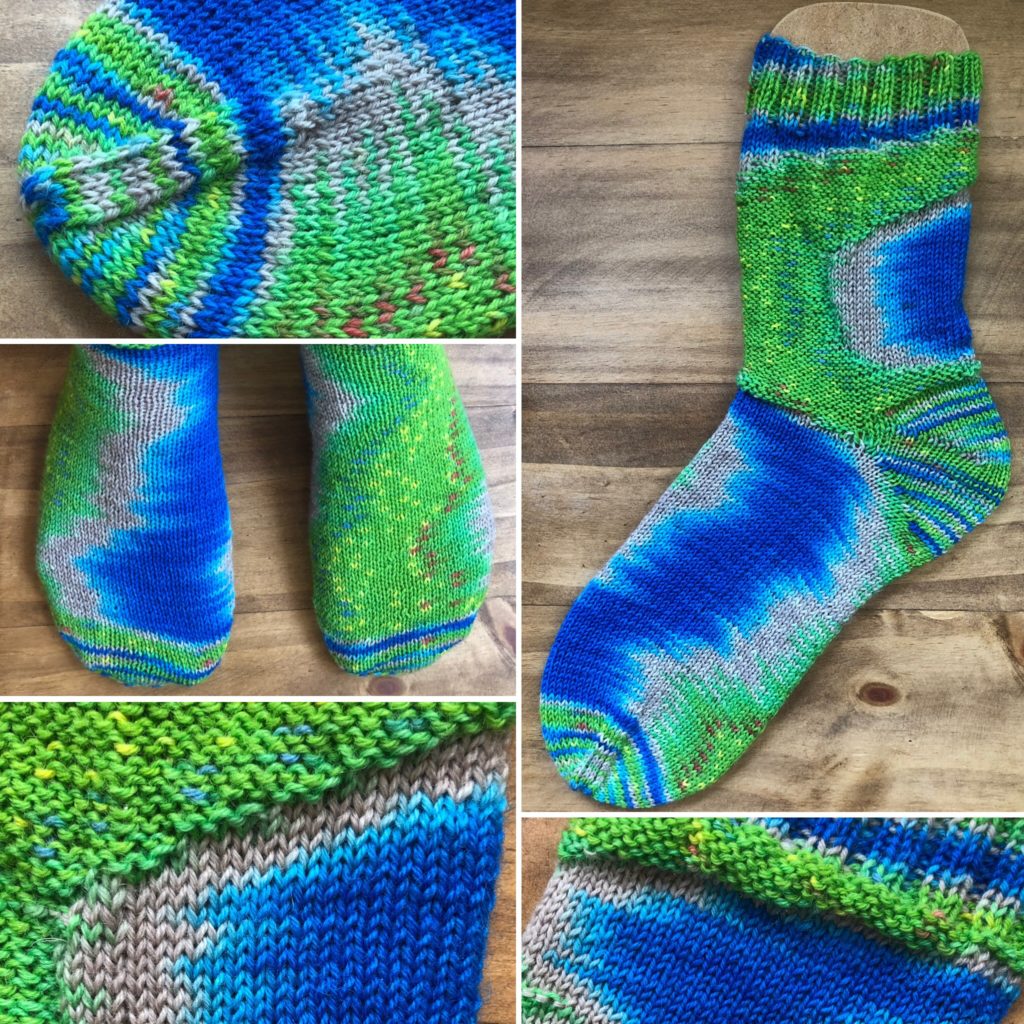 Hangestrickte Socken hangefärbte Wolle Garn, die Siedler Flusslauf